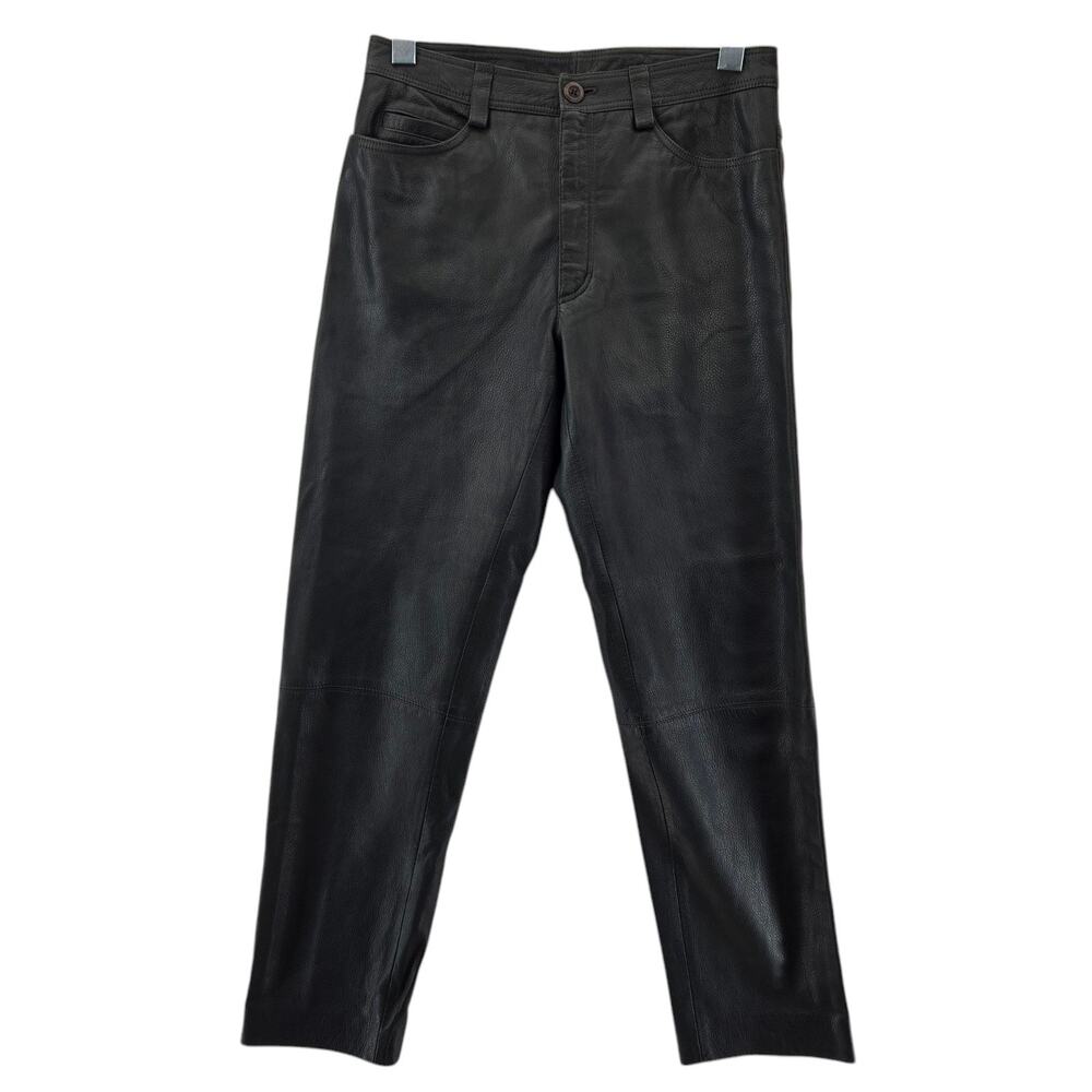 Gianni Versace Leather Pants Womens 28" Waist Black Straight Leg Crop‎ Italy
